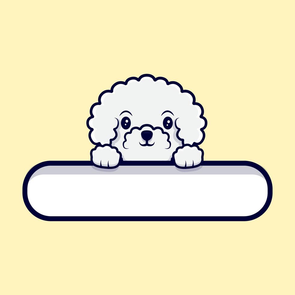 süßer Bichon Frise Hund, der eine leere Tag-Cartoon-Symbolillustration hält vektor