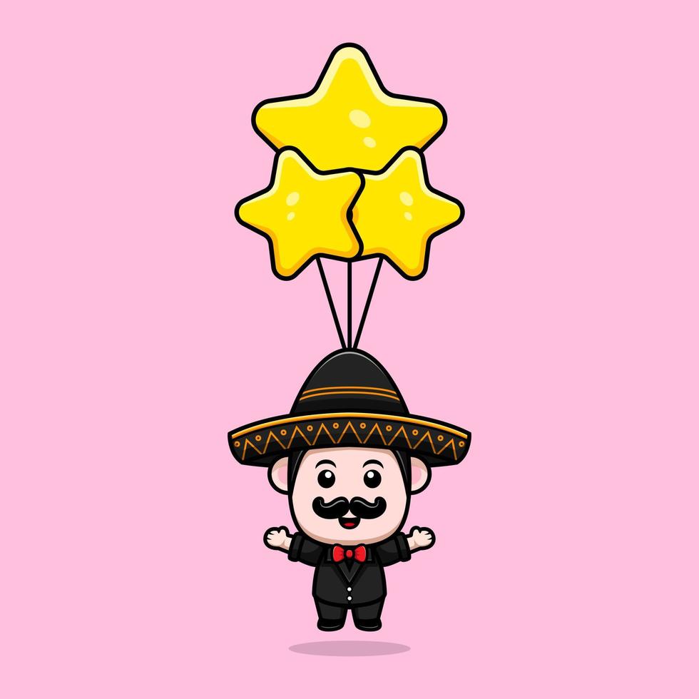 süße mexikanische Mariachi-Maskottchen-Cartoon-Symbol. Kawaii-Maskottchen-Charakterillustration für Aufkleber, Poster, Animationen, Kinderbücher oder andere digitale und gedruckte Produkte vektor