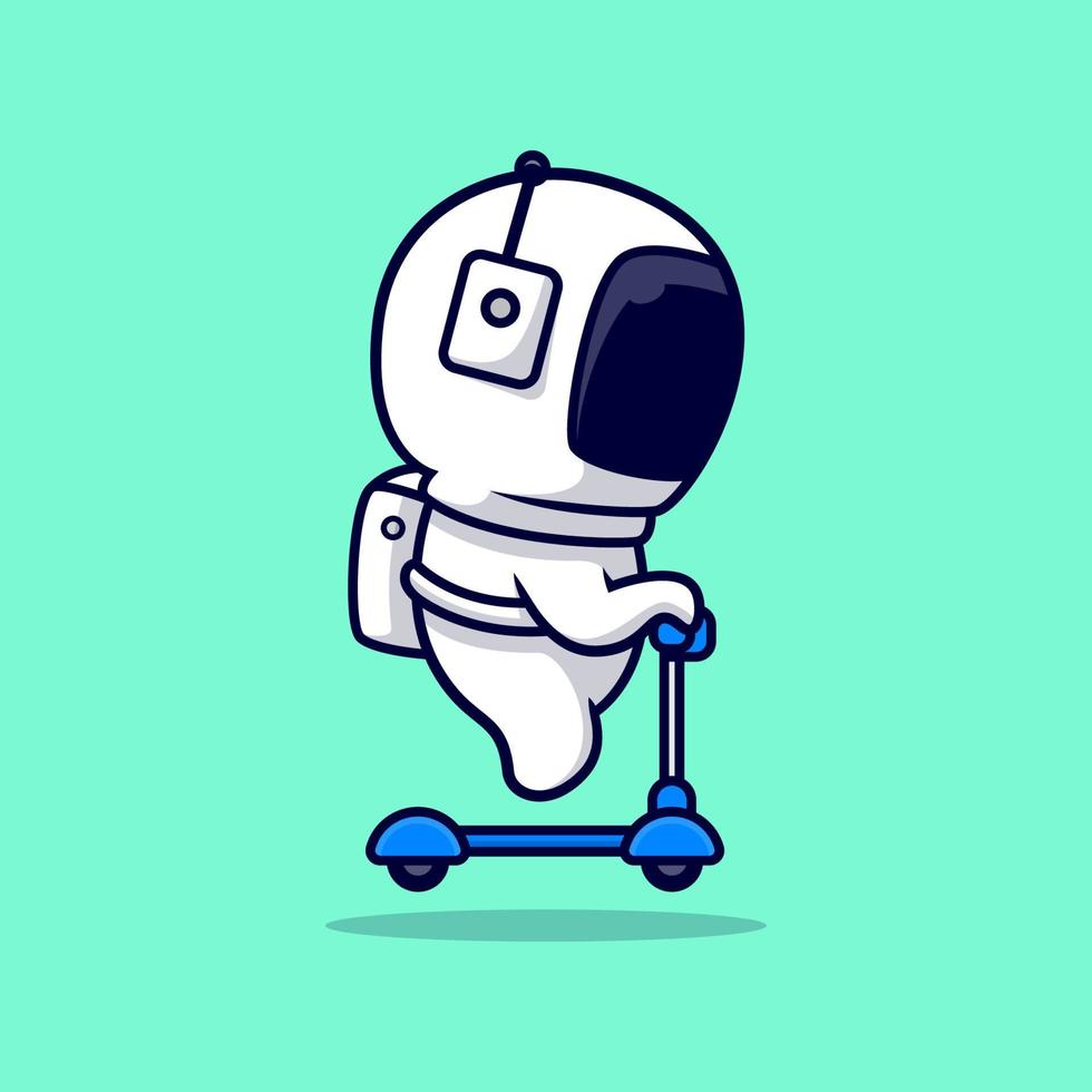 niedliche Astronaut reiten Roller Cartoon Vektor Icon Illustration. flacher Cartoon-Stil