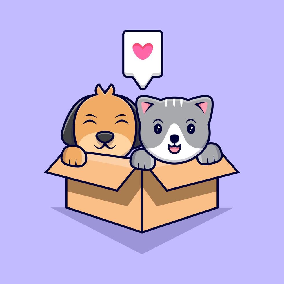 süße Katze und Hund in Karton Cartoon-Vektor-Symbol-Illustration. flacher Cartoon-Stil vektor