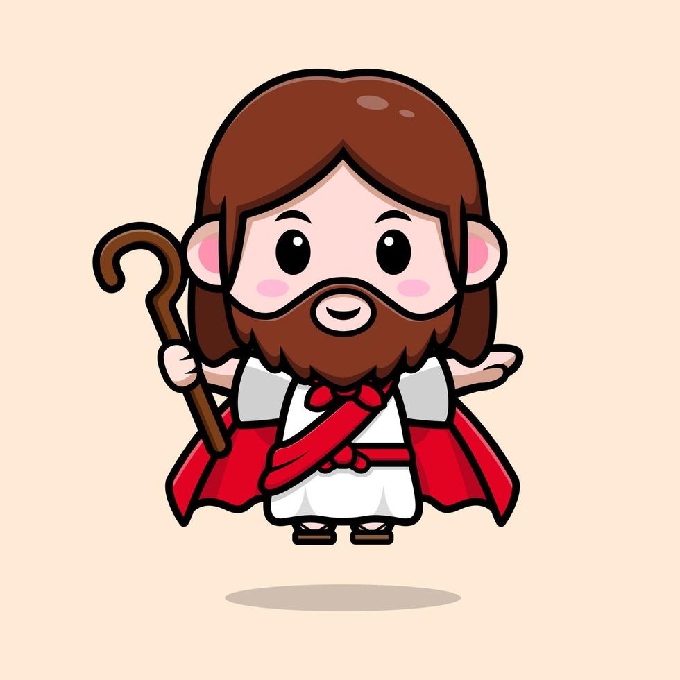 söt jesus christmas maskot tecknad ikon. kawaii maskot karaktärsillustration för klistermärke, affisch, animation, barnbok eller annan digital och tryckt produkt vektor