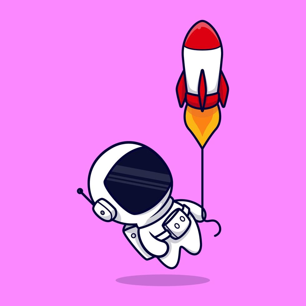 söt astronaut och raketballong tecknad vektor ikonillustration. platt tecknad stil