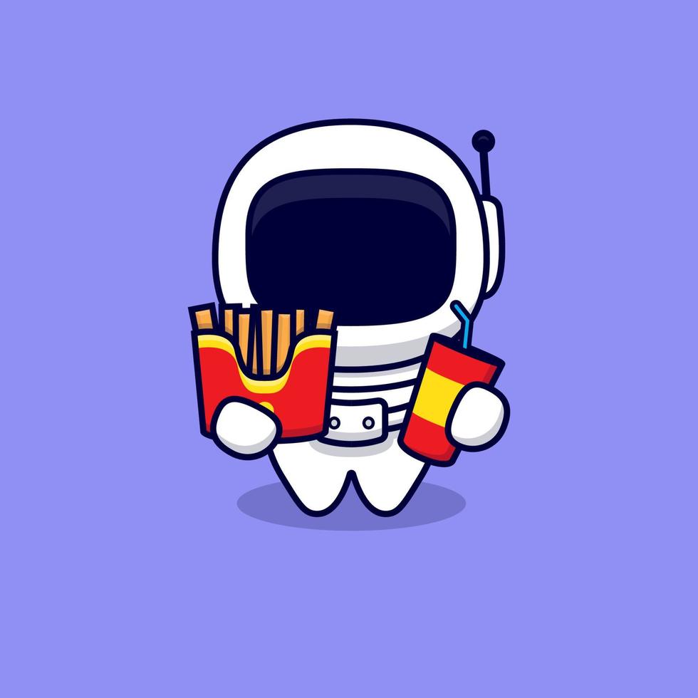 Süße Astronauten lieben Fast-Food-Cartoon-Vektor-Symbol-Illustration. flacher Cartoon-Stil vektor