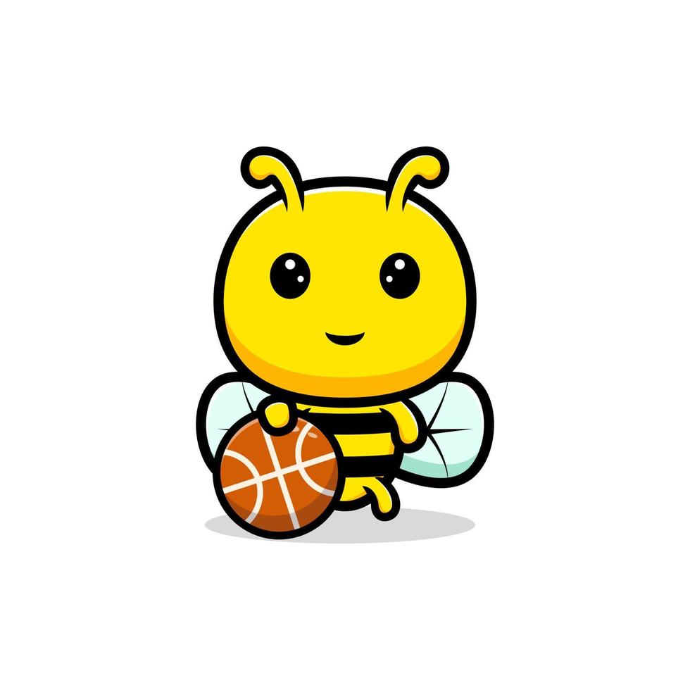 Design der süßen Honigbiene, die Basketball spielt. Tier Maskottchen Charakter vektor