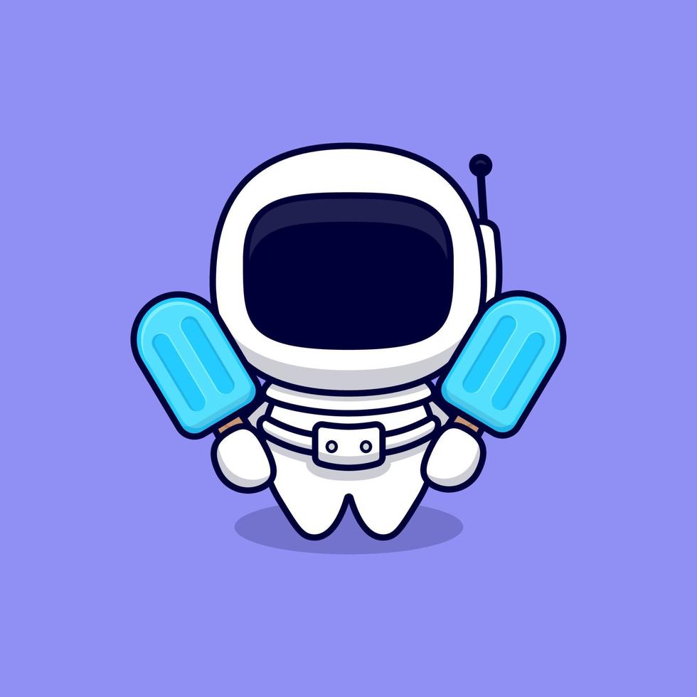 Süßer Astronaut mit blauer Eiscreme-Cartoon-Vektor-Icon-Illustration. flacher Cartoon-Stil vektor