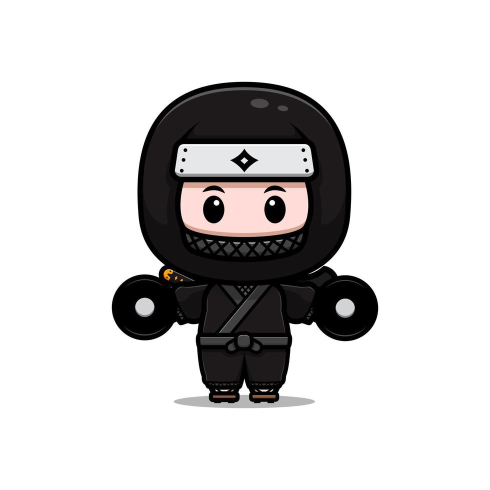 söt ninja maskot tecknad ikon. kawaii maskot karaktärsillustration för klistermärke, affisch, animation, barnbok eller annan digital och tryckt produkt vektor