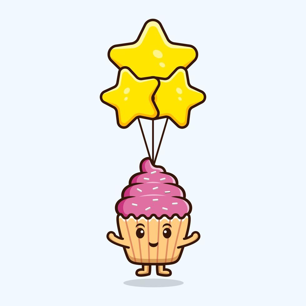 söt cupcake karaktär tecknad mascot.kawaii maskot karaktär illustration för klistermärke, affisch, animation, barnbok eller annan digital och tryckt produkt vektor