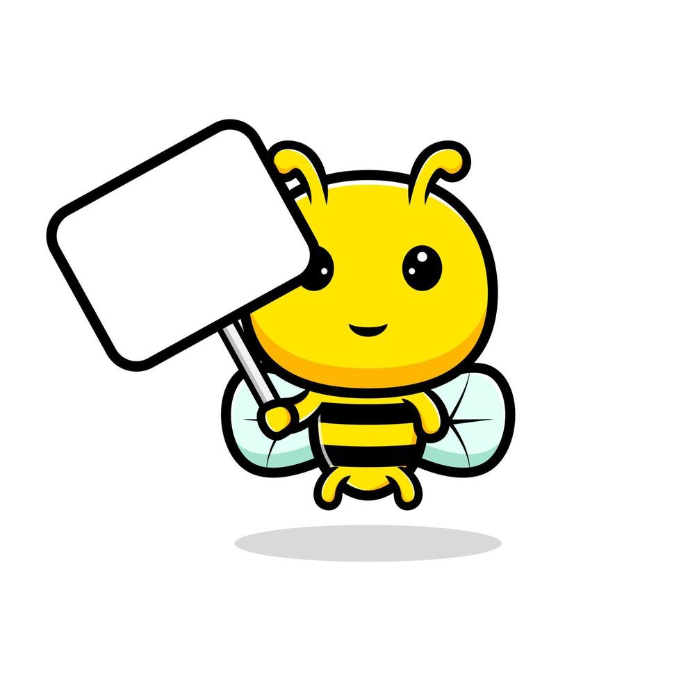 Design der süßen Honigbiene, die eine leere Texttafel hält. Tier Maskottchen Charakter vektor