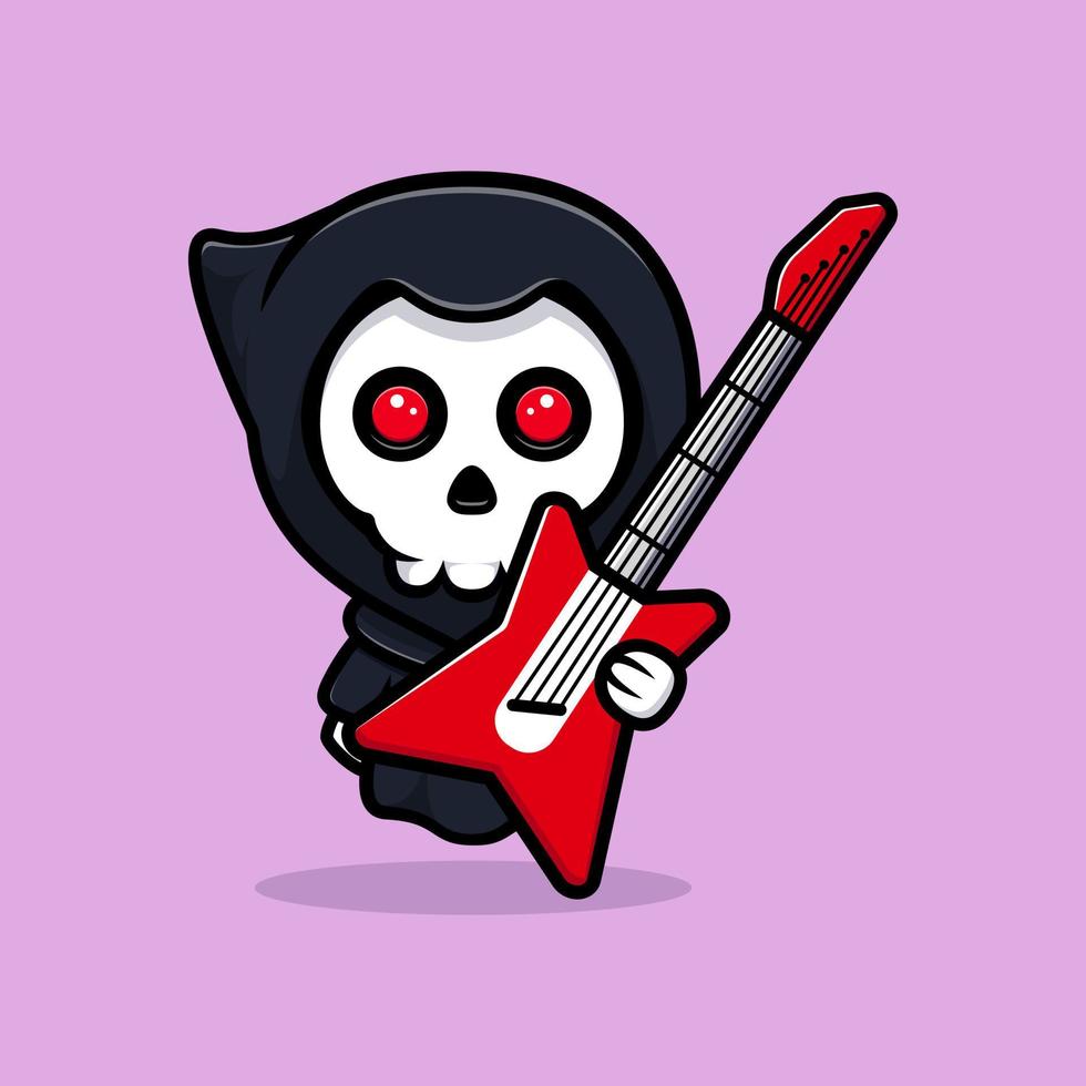 grim reaper med gitarr. söt maskot illustration vektor