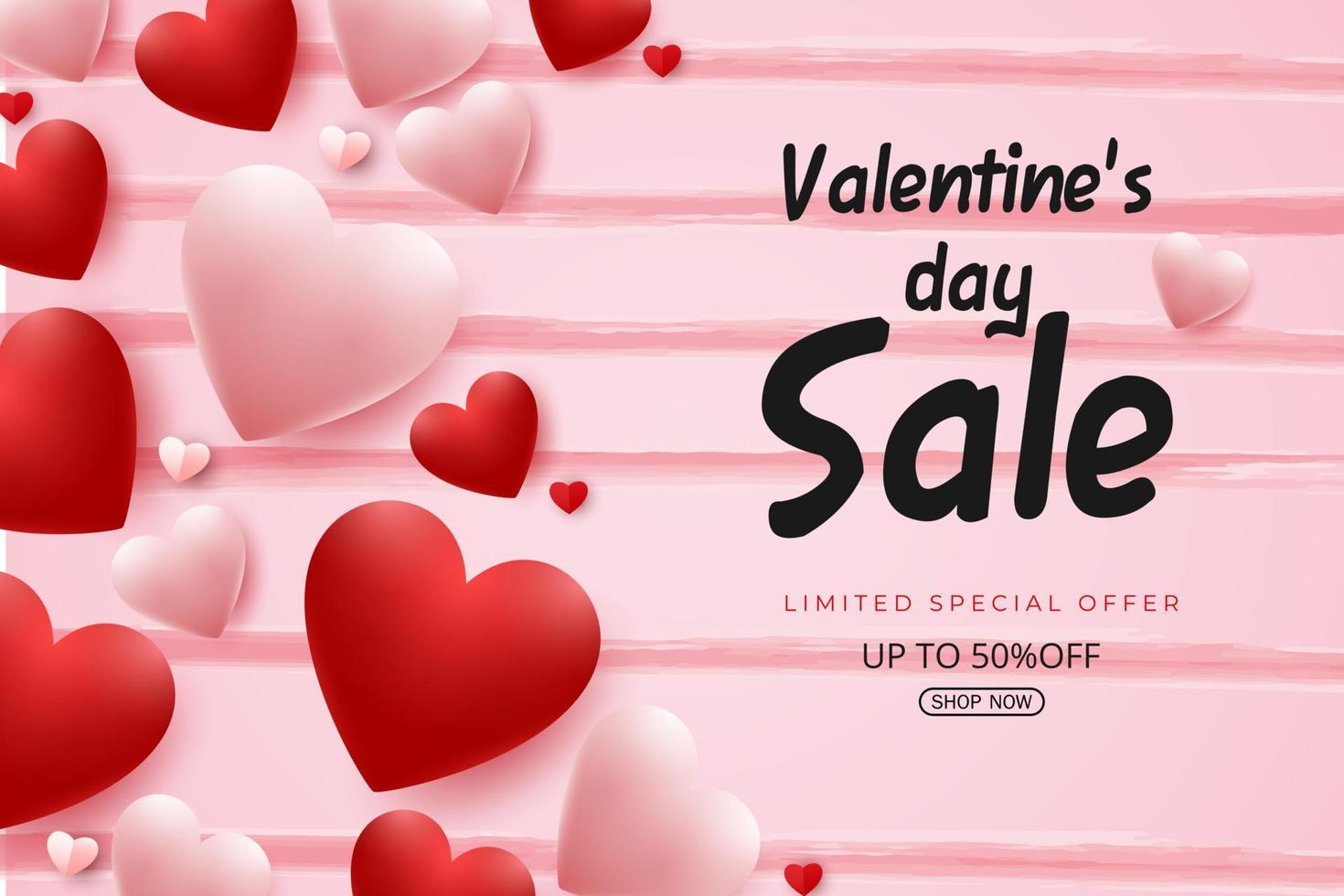 Valentinstag Verkauf Hintergrund mit rosa und roten Herzballons vektor