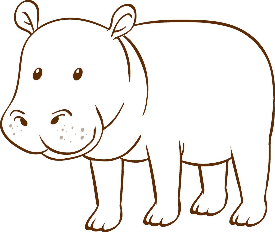 flodhäst i doodle enkel stil på vit bakgrund vektor