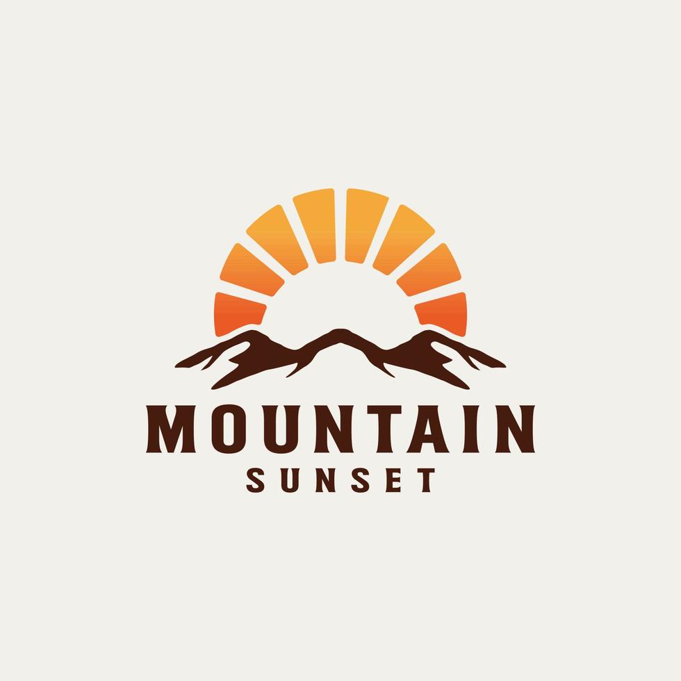 Vintage-Sonnenaufgang-Sonnenuntergang-Berg für Outdoor-Abenteuer-Logo-Design-Vorlage vektor