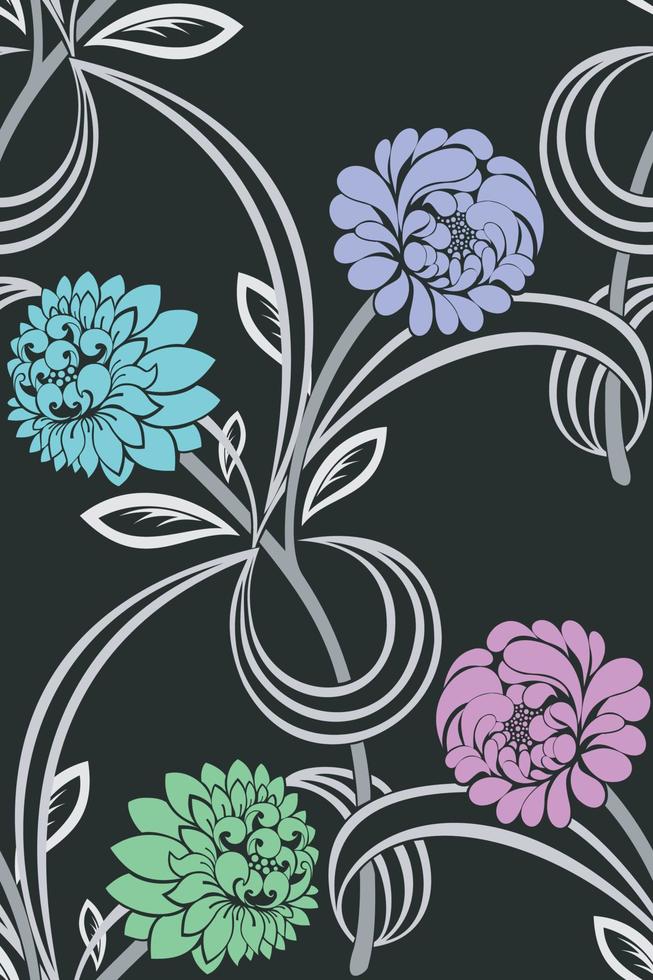 nahtlose Muster floral abstrakt auf schwarzem Hintergrund. vektor