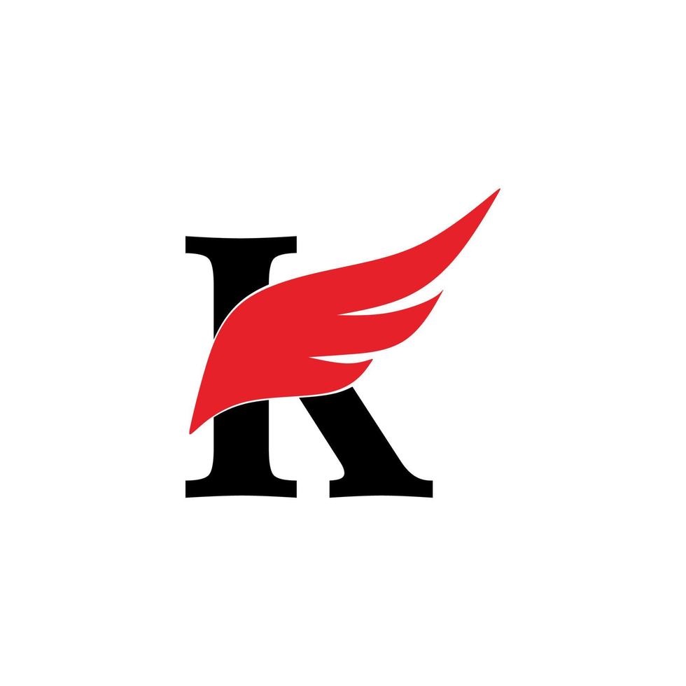Anfangsbuchstabe k Logo und Flügelsymbol. Flügel-Design-Element, Anfangsbuchstabe k-Logo-Symbol, anfängliche Logo-Vorlage vektor