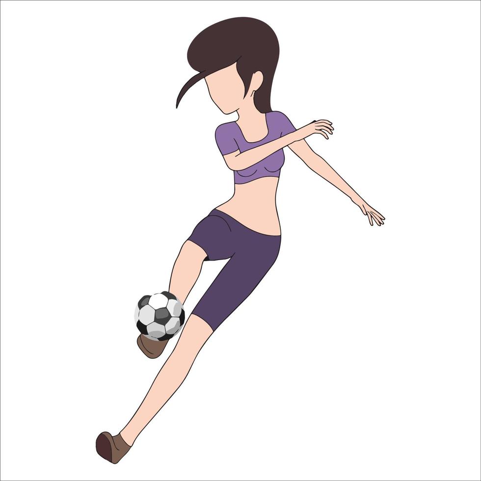 einfache Karikatur des Mädchens, das Fußball auf weißem Hintergrund spielt. vektor