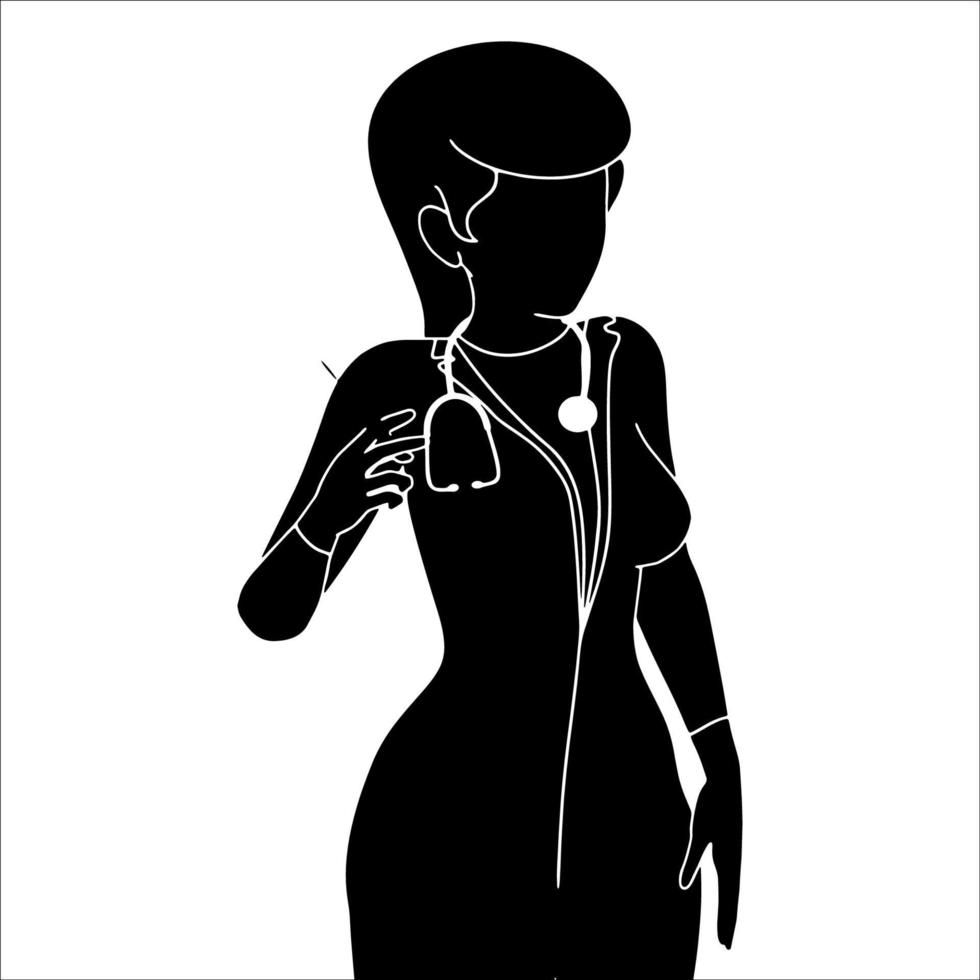 Arzt mit Impfung Charakter Silhouette Illustration auf weißem Hintergrund. vektor