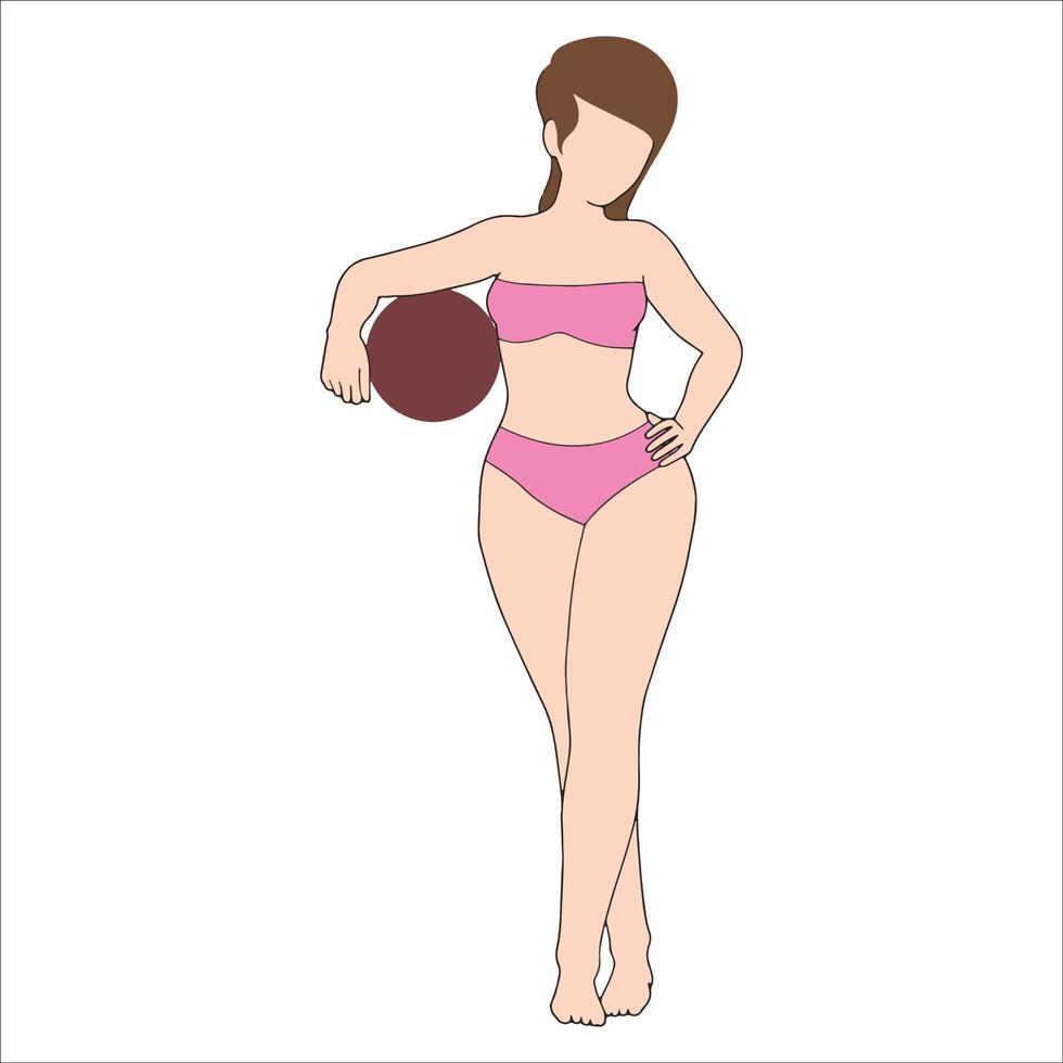 Mädchen mit flacher Charakterillustration des Strandballs auf weißem Hintergrund. vektor