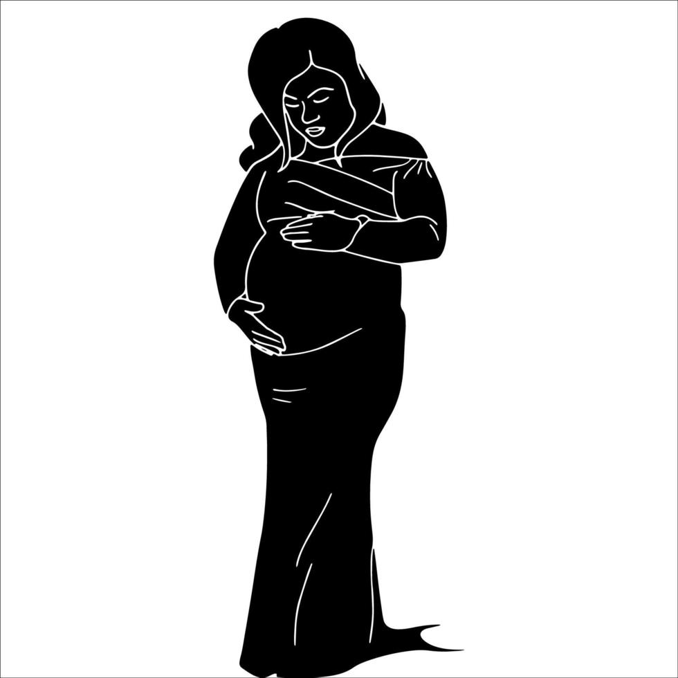 Schwangere Frau Silhouette Vektor-Illustration auf weißem Hintergrund. vektor