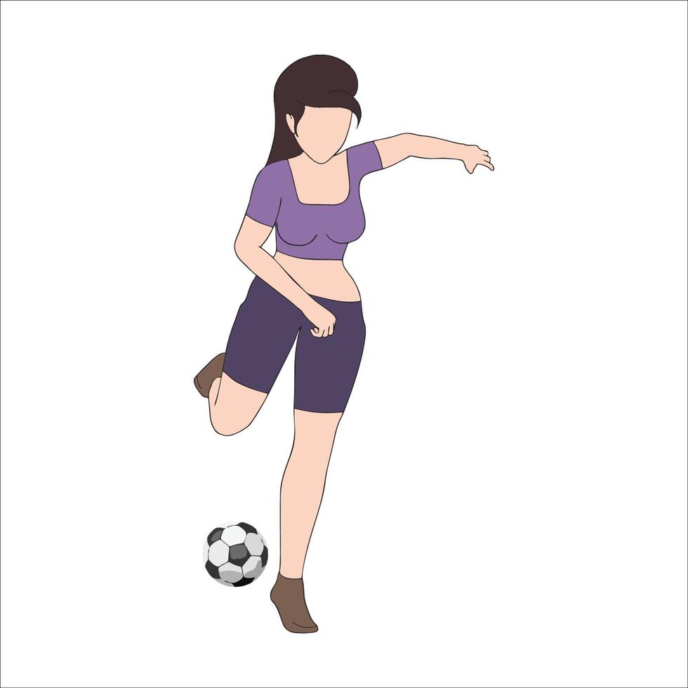 einfache Karikatur des Mädchens, das Fußball auf weißem Hintergrund spielt. vektor
