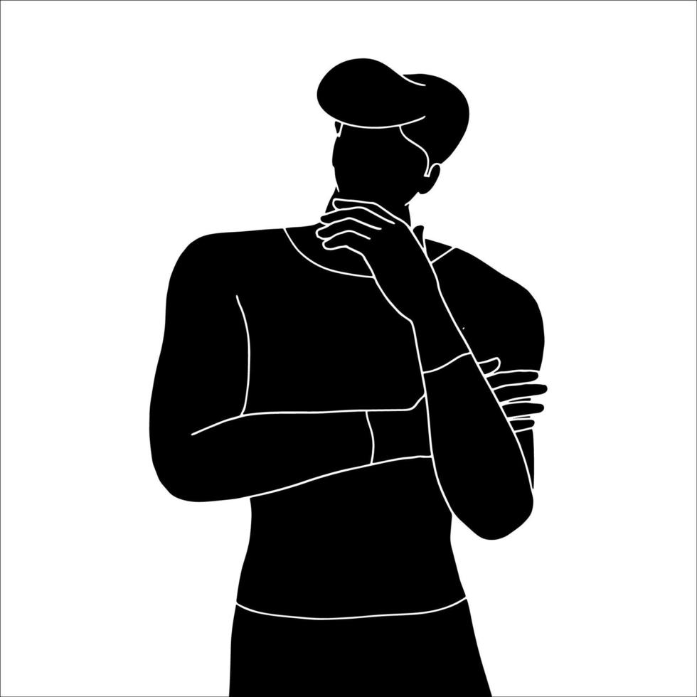 Männer im Denken Pose Charakter Silhouette auf weißem Hintergrund. vektor