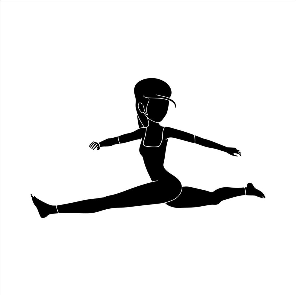 dünnes Mädchen, das die Beine ausdehnt, stellen die Silhouette auf weißem Hintergrund dar. vektor