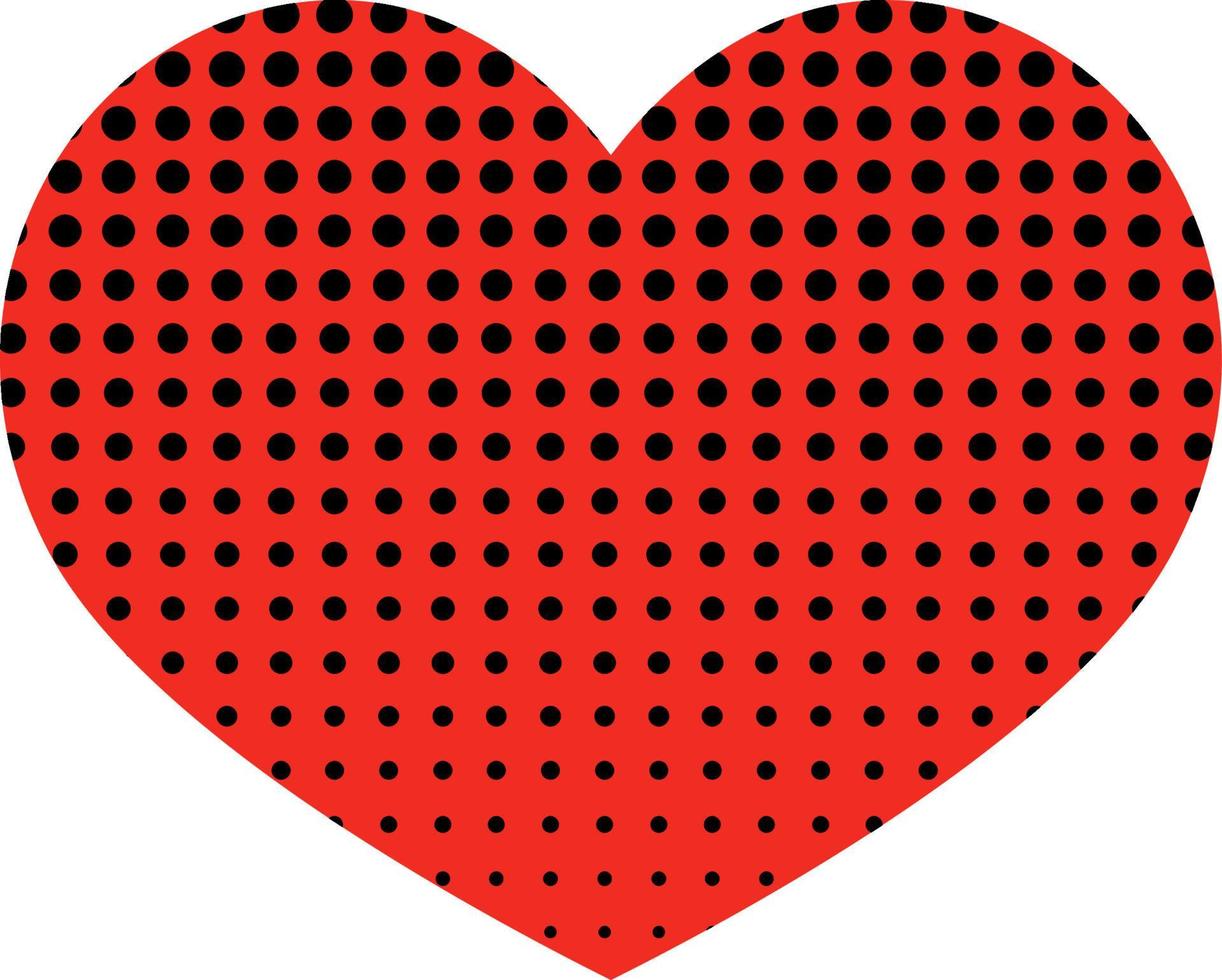 rött hjärta med svarta prickar mönster vektor