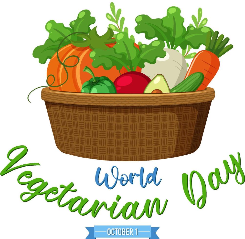 World Vegetarian Day logotyp med grönsaker och frukt i korgen vektor