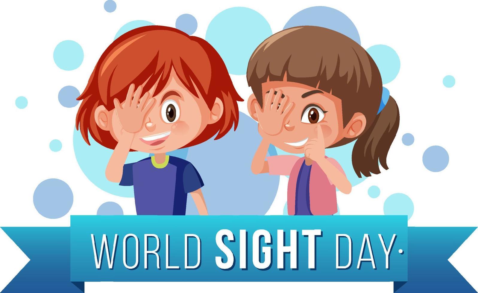 World sight day word logotyp med två flickor seriefigurer vektor