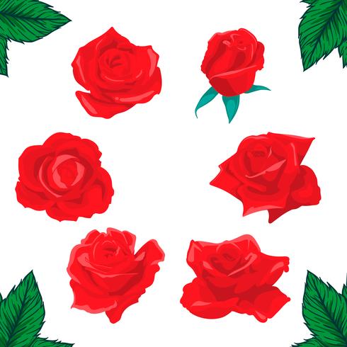 Blüht Rosen, Knospen und grüne Blätter. Rosen Set Sammlung. Rose Symbol und Symbol vektor