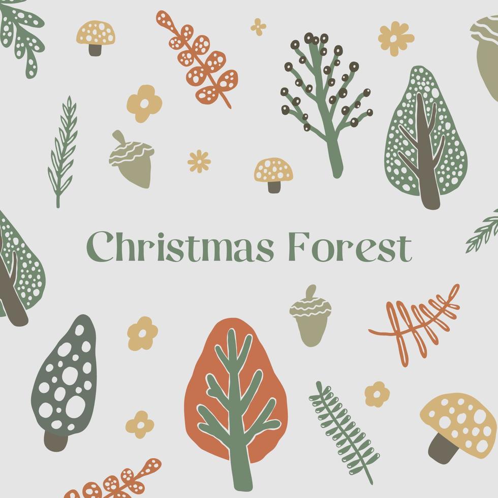set samling av abstrakt handritad jul skog clipart vektor design