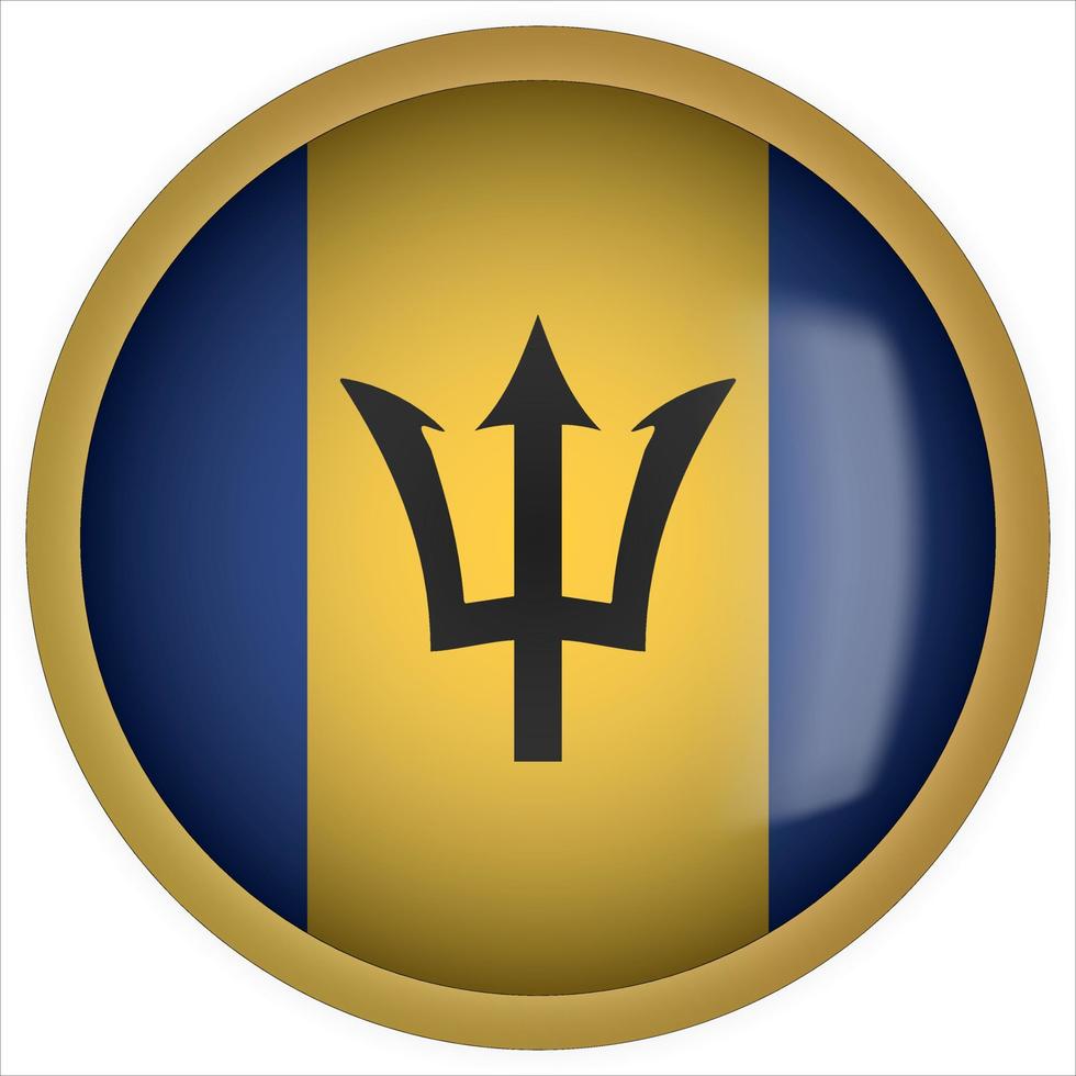 Barbados 3D abgerundetes Flaggensymbol mit goldenem Rahmen vektor