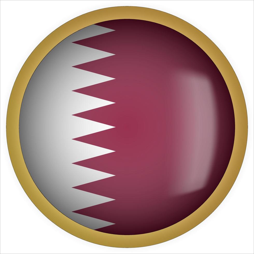 qatar 3d rundad flagga knappikon med guldram vektor