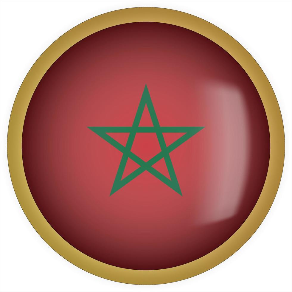 Marocko 3d rundad flagga knappikon med guldram vektor