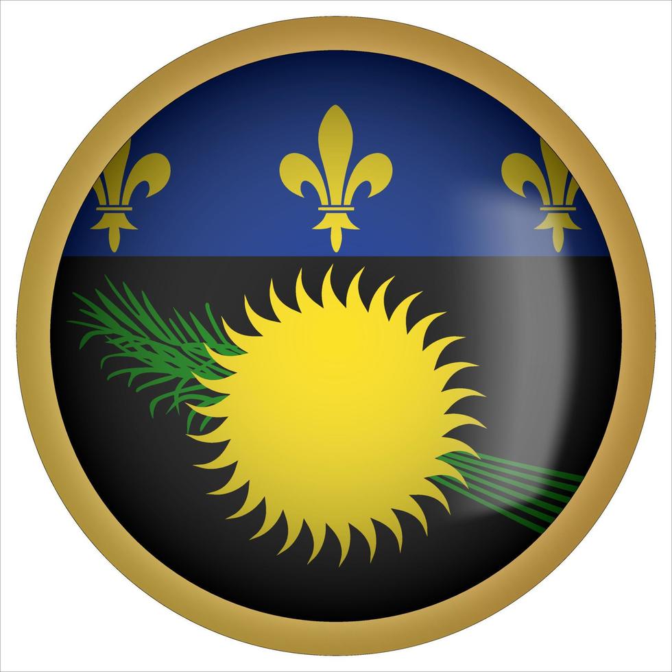 Guadeloupe 3D abgerundetes Flaggensymbol mit goldenem Rahmen vektor