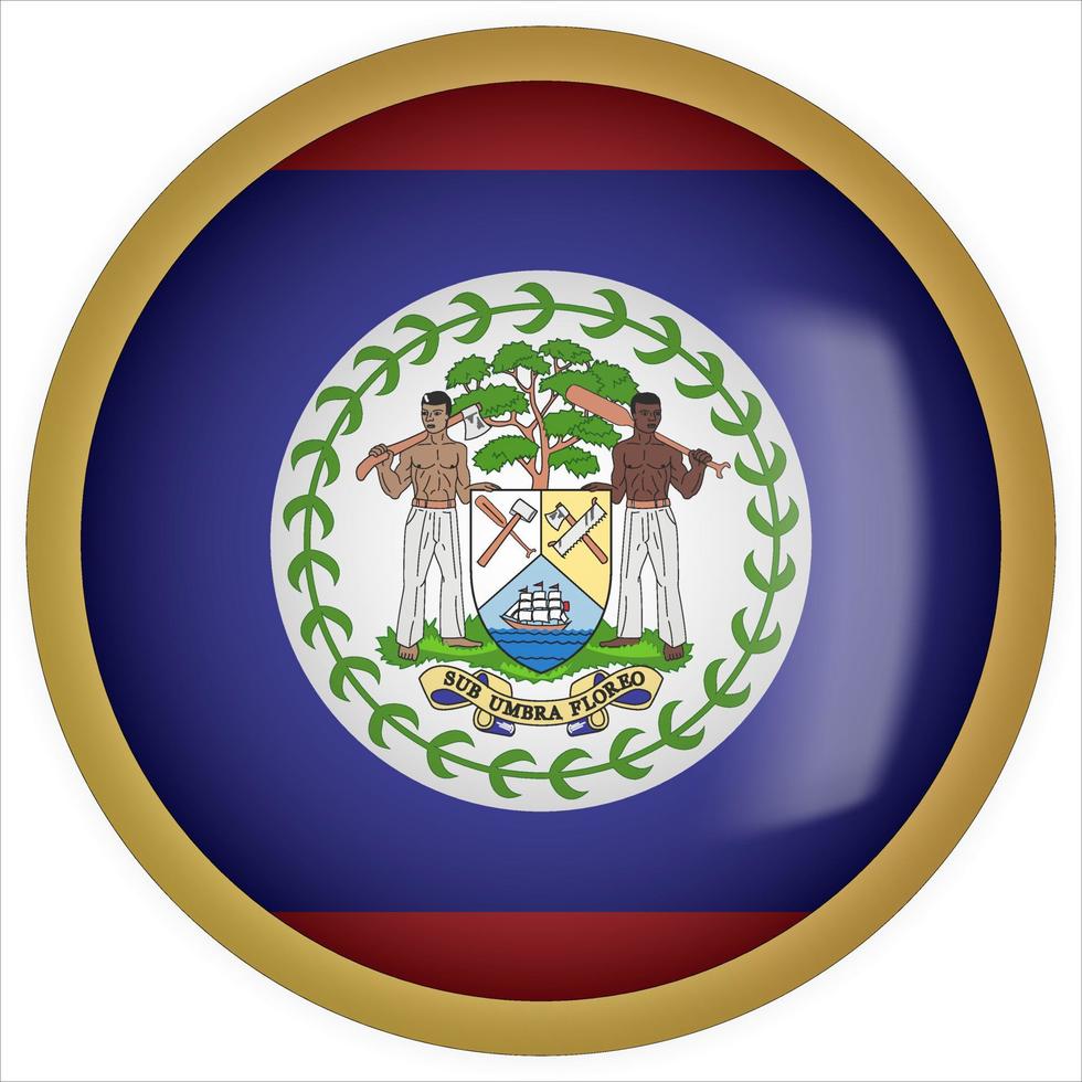 Belize 3D abgerundetes Flaggensymbol mit goldenem Rahmen vektor