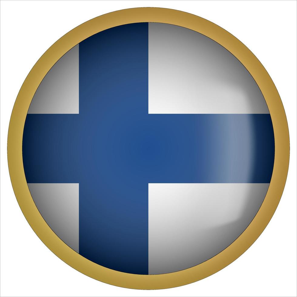 finland 3d rundad flagga knappikon med guldram vektor