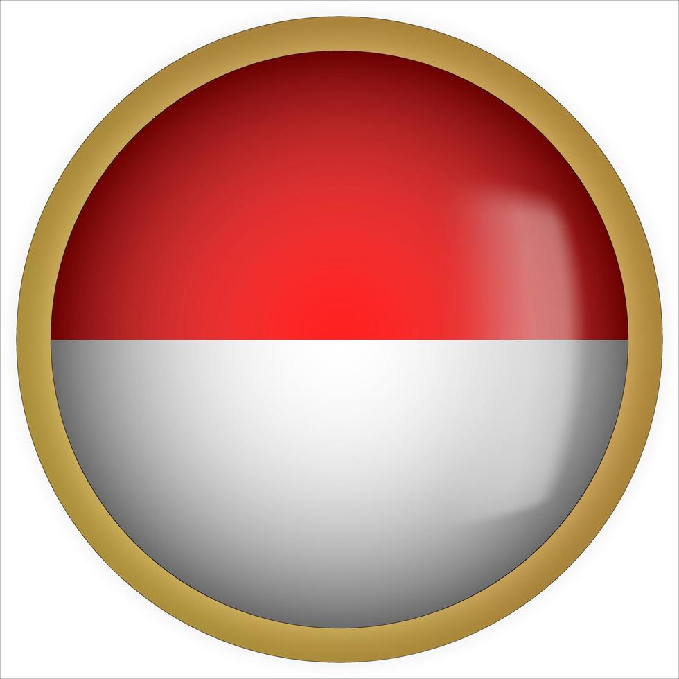 Indonesien 3D abgerundetes Flaggensymbol mit goldenem Rahmen vektor