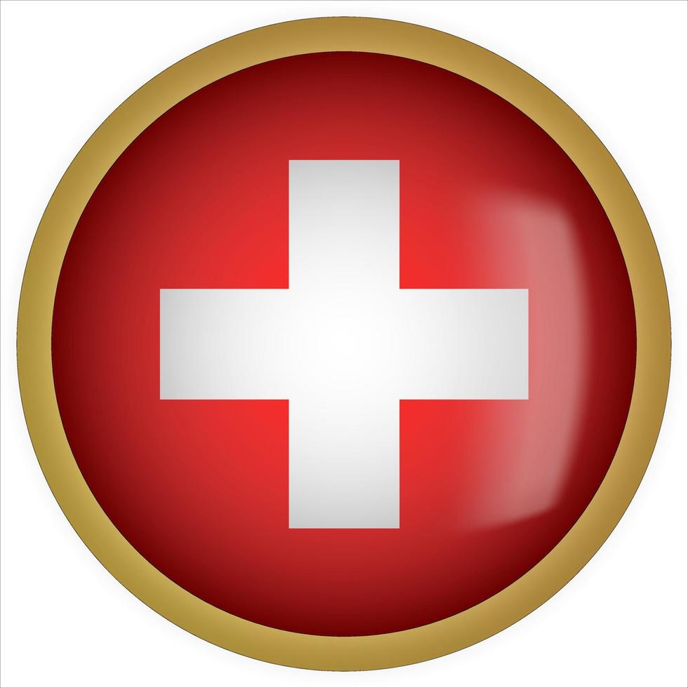 Schweiz 3D abgerundetes Flaggensymbol mit goldenem Rahmen vektor