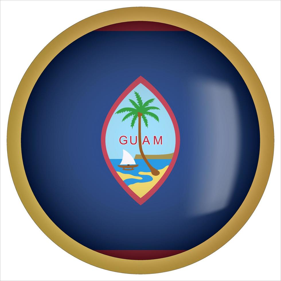 Guam 3d abgerundetes Flaggensymbol mit goldenem Rahmen vektor