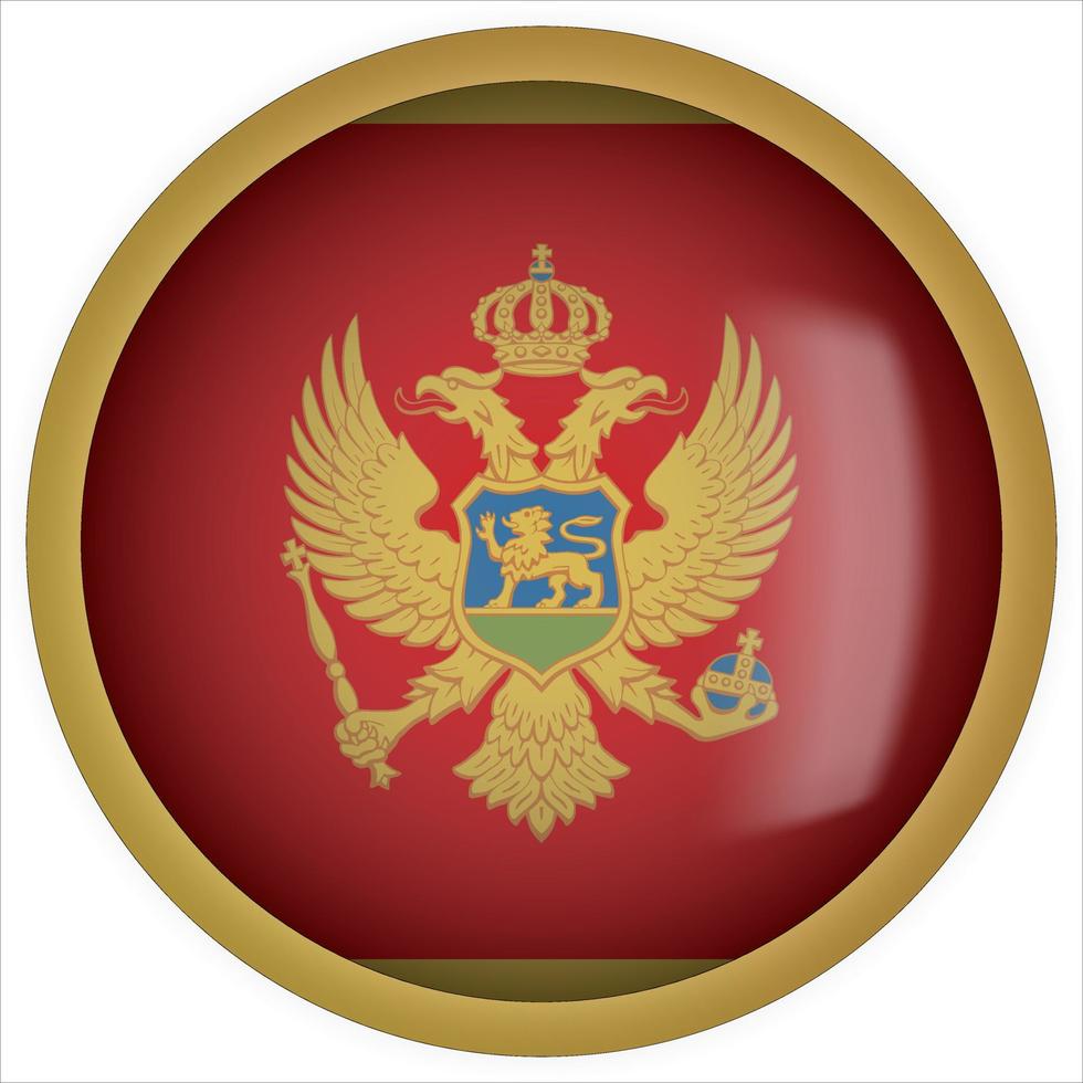 montenegro 3d rundad flagga knappikon med guldram vektor