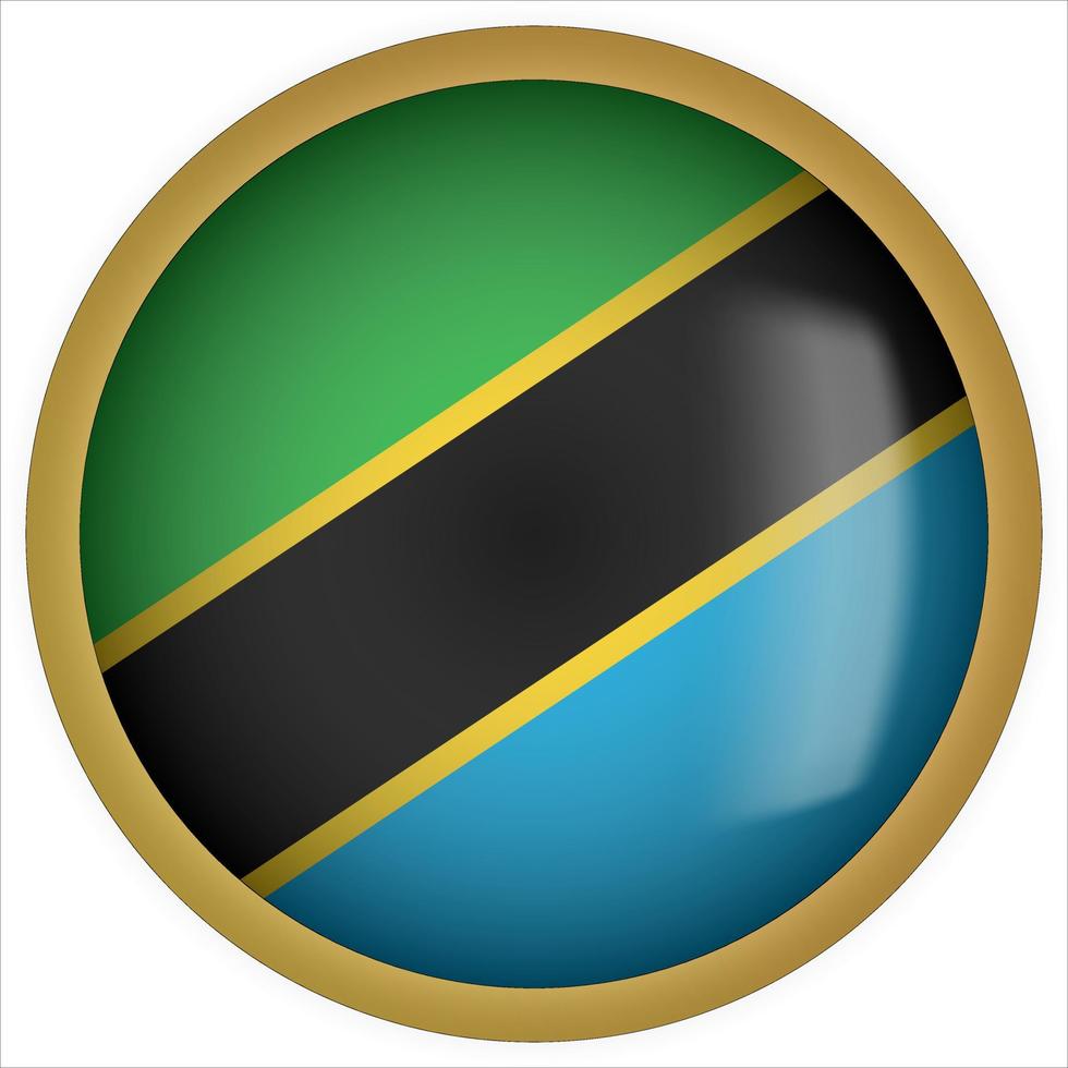 tanzania 3d rundad flagga knappikon med guldram vektor