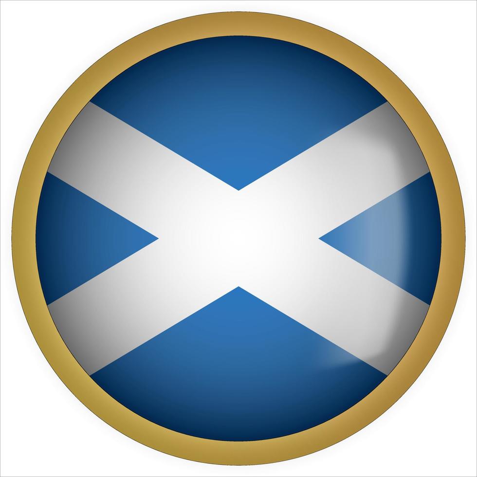 Skottland 3d rundad flagga knappikon med guldram vektor