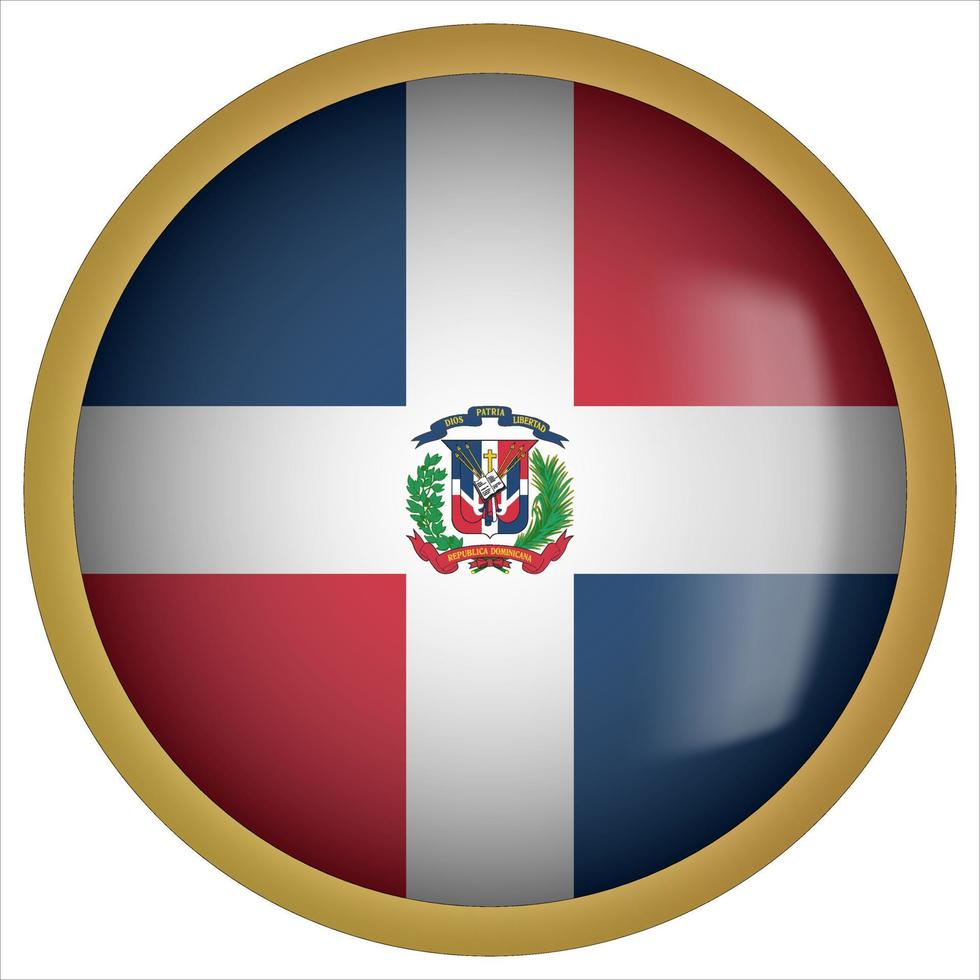 dominikanska republiken 3d rundad flagga knappikon med guldram vektor