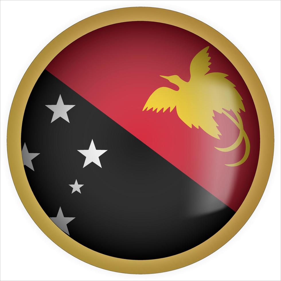 Papua Nya Guinea 3d rundad flagga knappikon med guldram vektor
