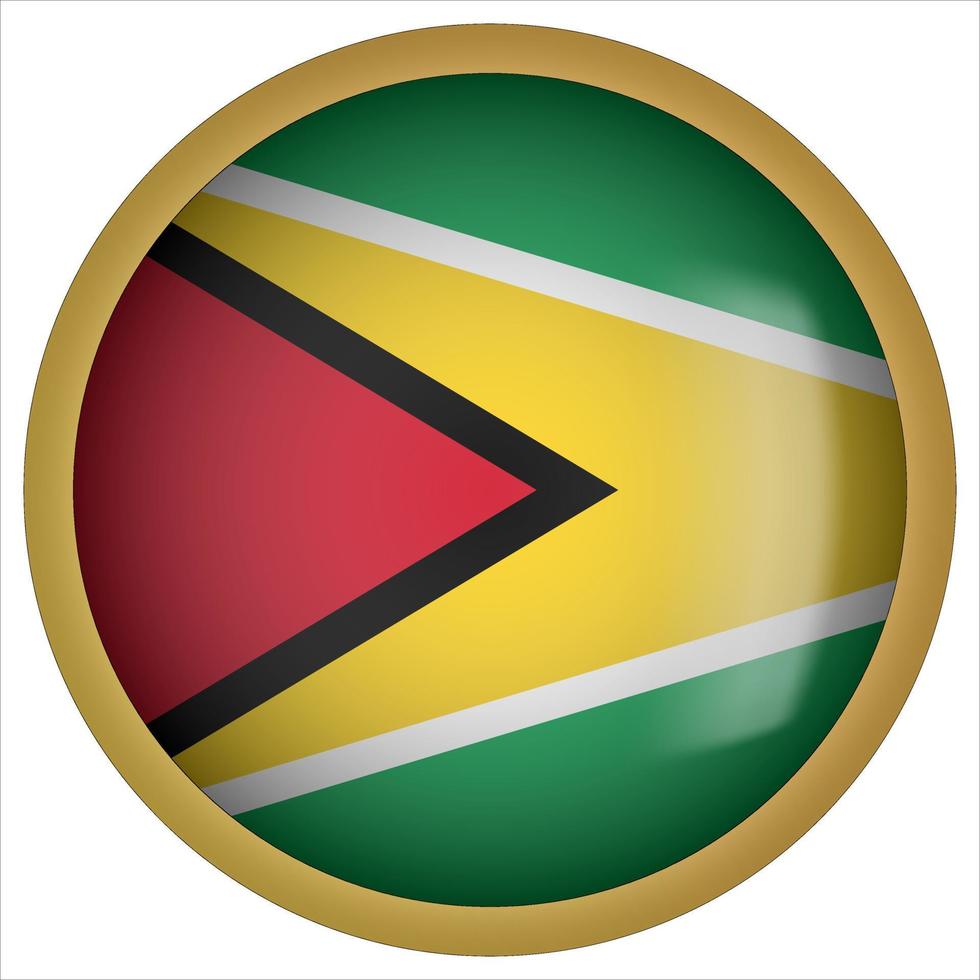 Guyana 3D abgerundetes Flaggensymbol mit goldenem Rahmen vektor