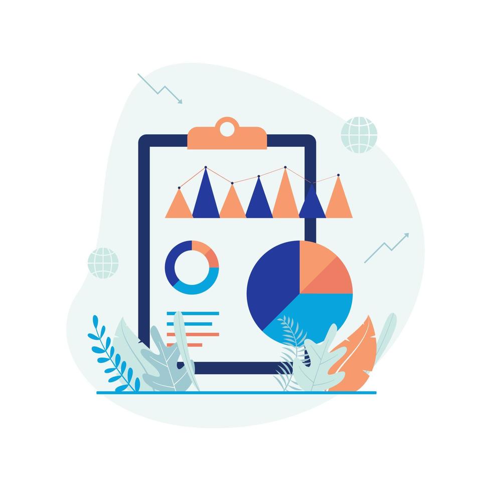 affärsrapport och analyser. Urklipp och affärsdiagram vektorillustration. platt design lämplig för många ändamål. vektor