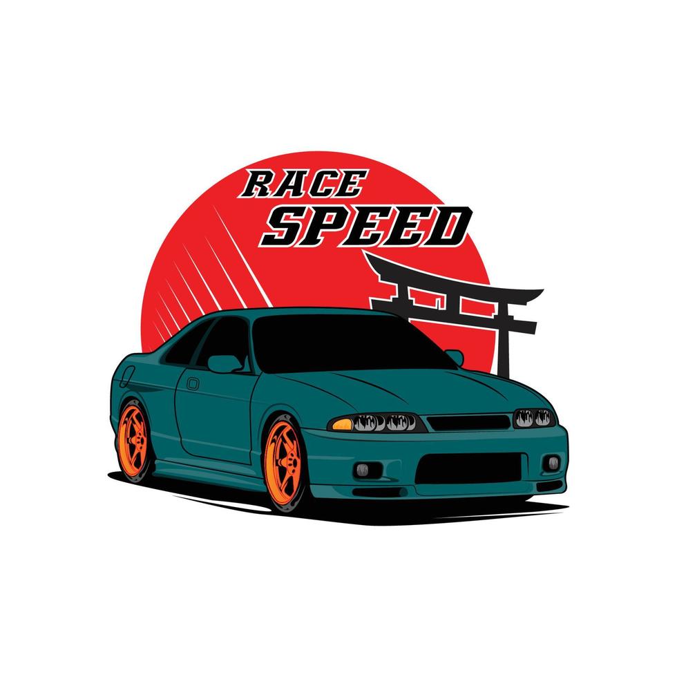 Sportwagen-Vektorillustrationssymbol kann für Logo-T-Shirt-Design, Kleidung, Gruppengemeinschaft, Poster, Autoshow, Tokio-Driftfilm, Toyota supra . sein vektor