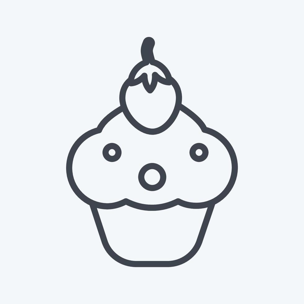 cupcake-ikonen i trendig linjestil isolerad på mjuk blå bakgrund vektor