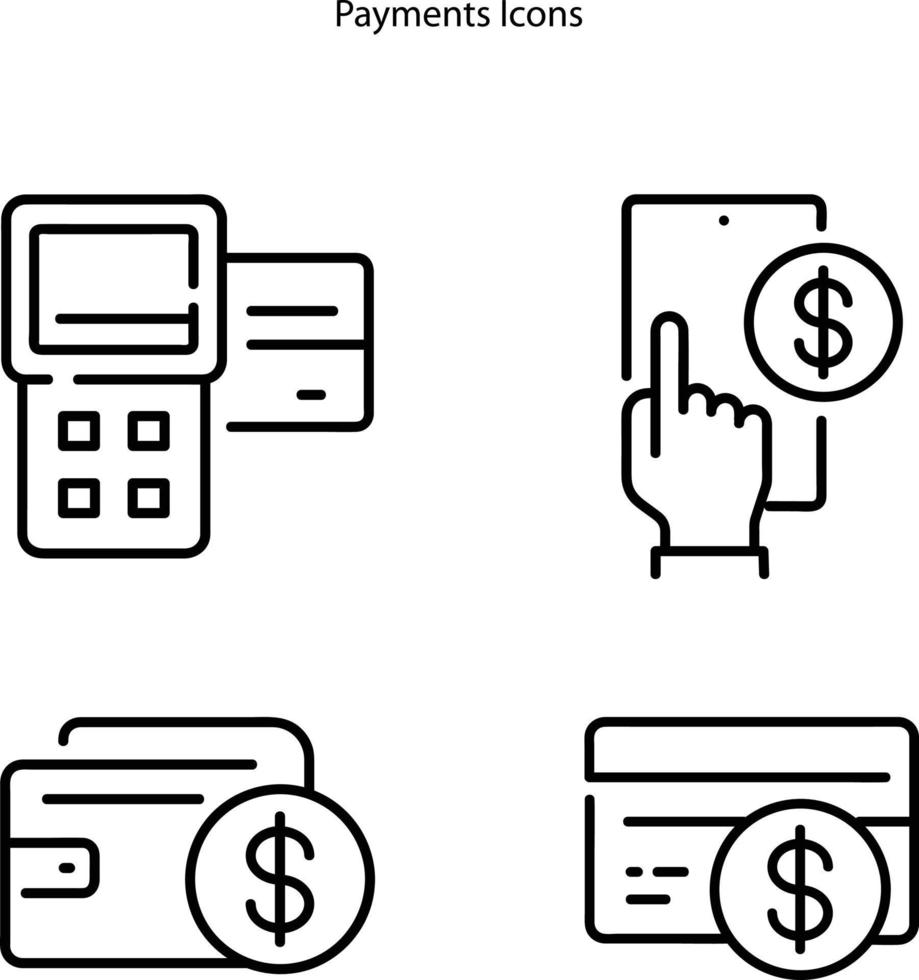 Zahlungsikonen eingestellt lokalisiert auf weißem Hintergrund. Symbol für mobiles Bezahlen dünne Linie Umriss lineares Symbol für mobiles Bezahlen für Logo, Web, App, ui. Mobile Payment Symbol einfaches Zeichen. vektor