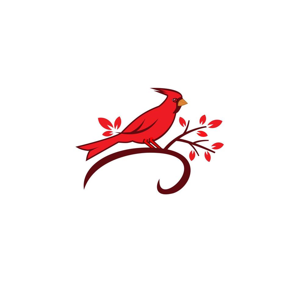 norra kardinal fågel hängande trädgren vektor på en vit bakgrund